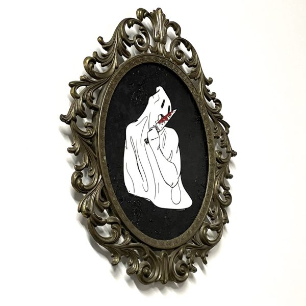 Knife Licking Ghost, Mixed Media, 10.5