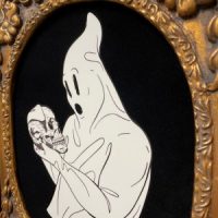 Skull Pondering Ghost, Mixed Media, 15